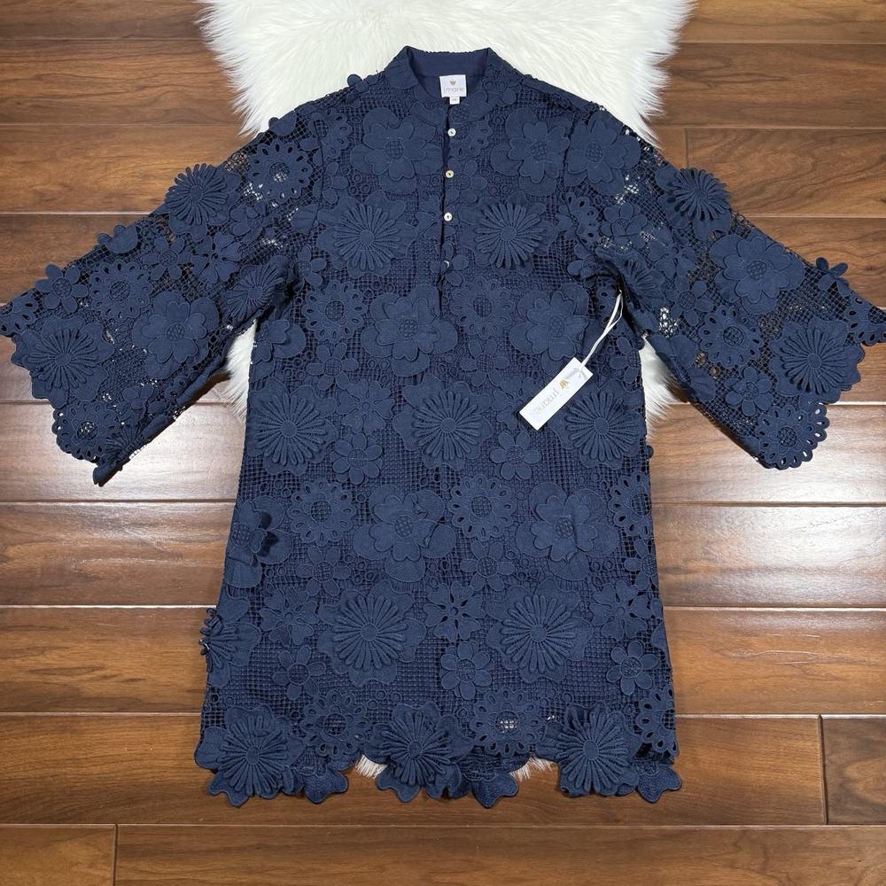 J.Marie Women's Size XS Navy Blue Seraphina Floral 3D Lace Long Sleeve Dress